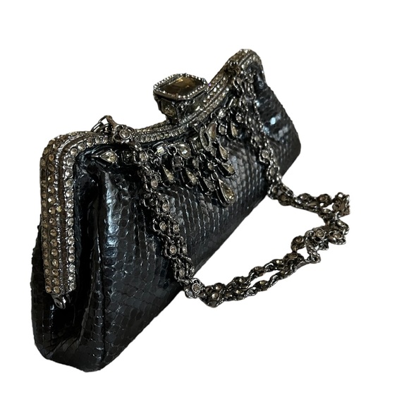 CLARA KASAVINA hand made black snake skin handbag clutch - Picture 3 of 15